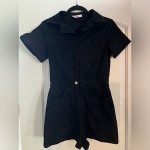 Black blue jean romper with rhinestones
Size XS